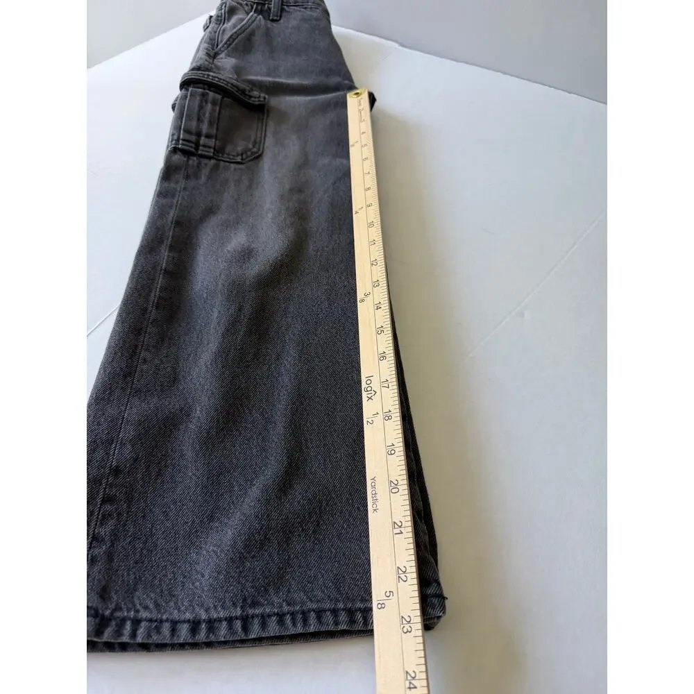 Old Navy Girls Size 10 High Rise Baggy Wide Leg Cargo Jeans Faded Black